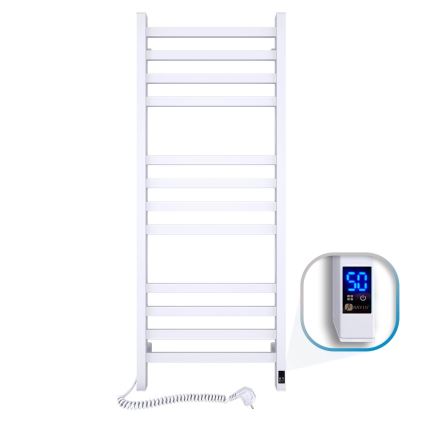 Kopalniški lestevni radiator z termostatom AVANGARD 459W/230V 120,6 cm IP44 bel, levi priklop, kvadraten profil