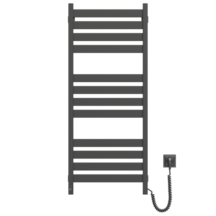 Kopalniški rebrasti radiator LARGO s termostatom, 541 W/230 V, 120,6 cm, IP44, črn, z desnim priključkom, kvadraten
