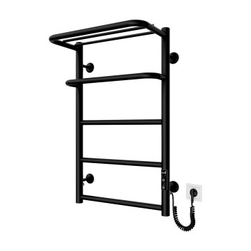 Kopalniški lestveni radiator HOTEL, 75 W/230 V, 66x42 cm, nerjaveče jeklo/črna, z desnim priključkom