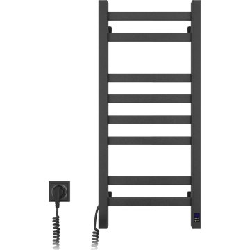 Kopalniški lestvičast radiator AVANGARD z termostatom, 251W/230V, 80,6 cm, IP44, kvadraten, črn, levi