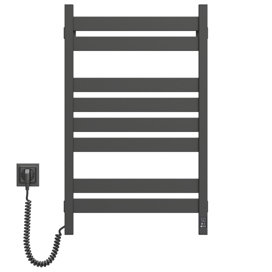 Kopalniški brisačni radiator z vgrajenim termostatom LARGO 432W/230V 80,6 cm IP44 črn levi oglat