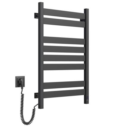 Kopalniški brisačni radiator z vgrajenim termostatom LARGO 432W/230V 80,6 cm IP44 črn levi oglat