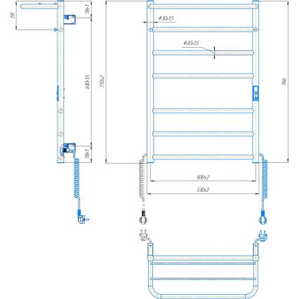 Kopalniški lestvičasti radiator HOME 95W/230V 77x53 cm, nerjavno jeklo/krom, desna izvedba