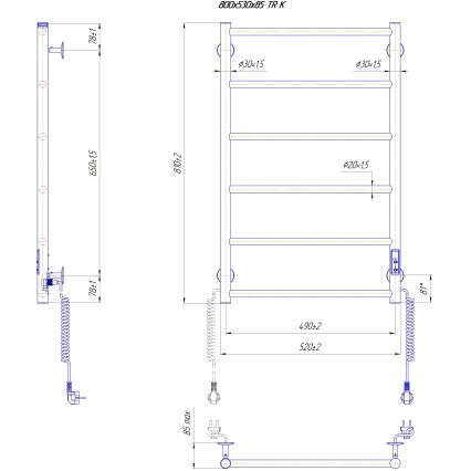 Kopalniški lestvični radiator CLASSIC 110W/230V 81x52 cm iz nerjavečega jekla/črna, desni