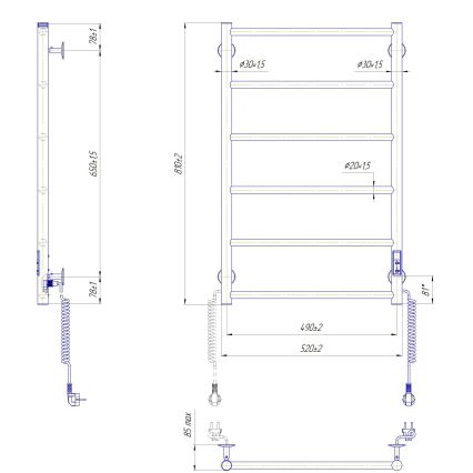 Kopalniški lestvični radiator CLASSIC 110W/230V 81x52 cm nerjaveče jeklo/antracit, desni