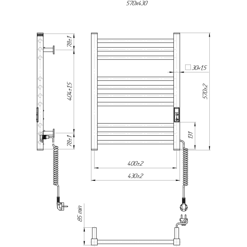 Kopalniški lestvični radiator HF DERBY 100W/230V 57x43 cm, bel, desna