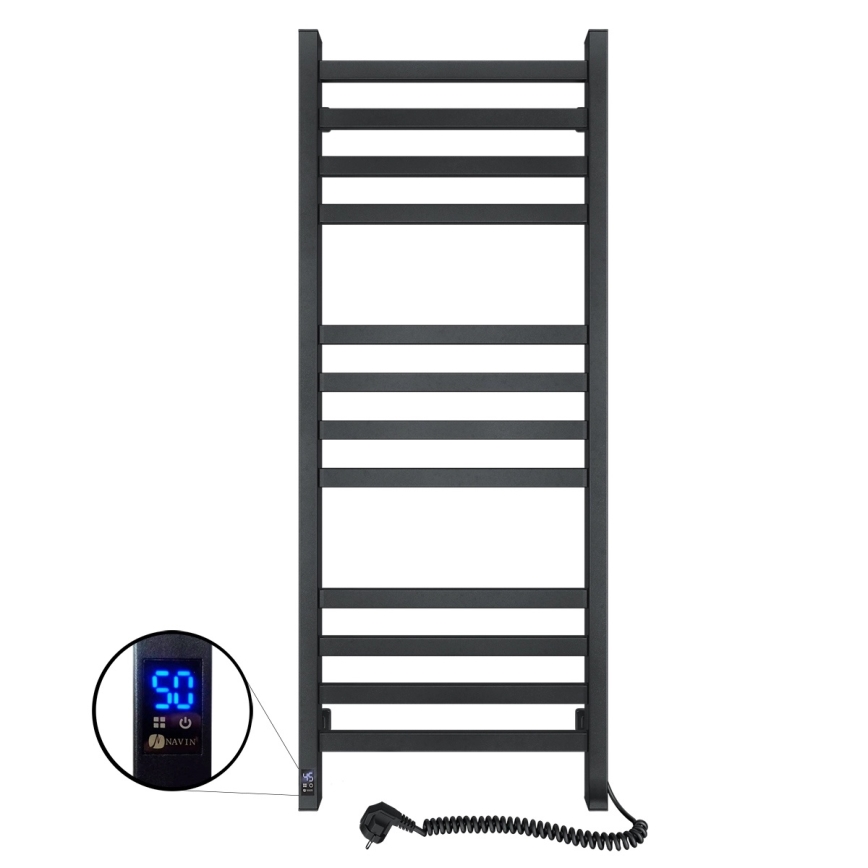 Kopalniški lestvični radiator s termostatom AVANGARD 227W 120x48cm črna desna