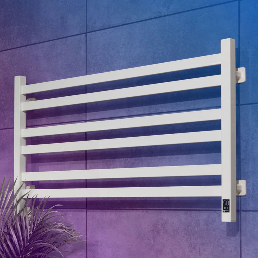 Kopalniški brisačni radiator s termostatom AVANGARD 316W/230V 50,6 cm IP44, bel, z levim priključkom, kvadraten