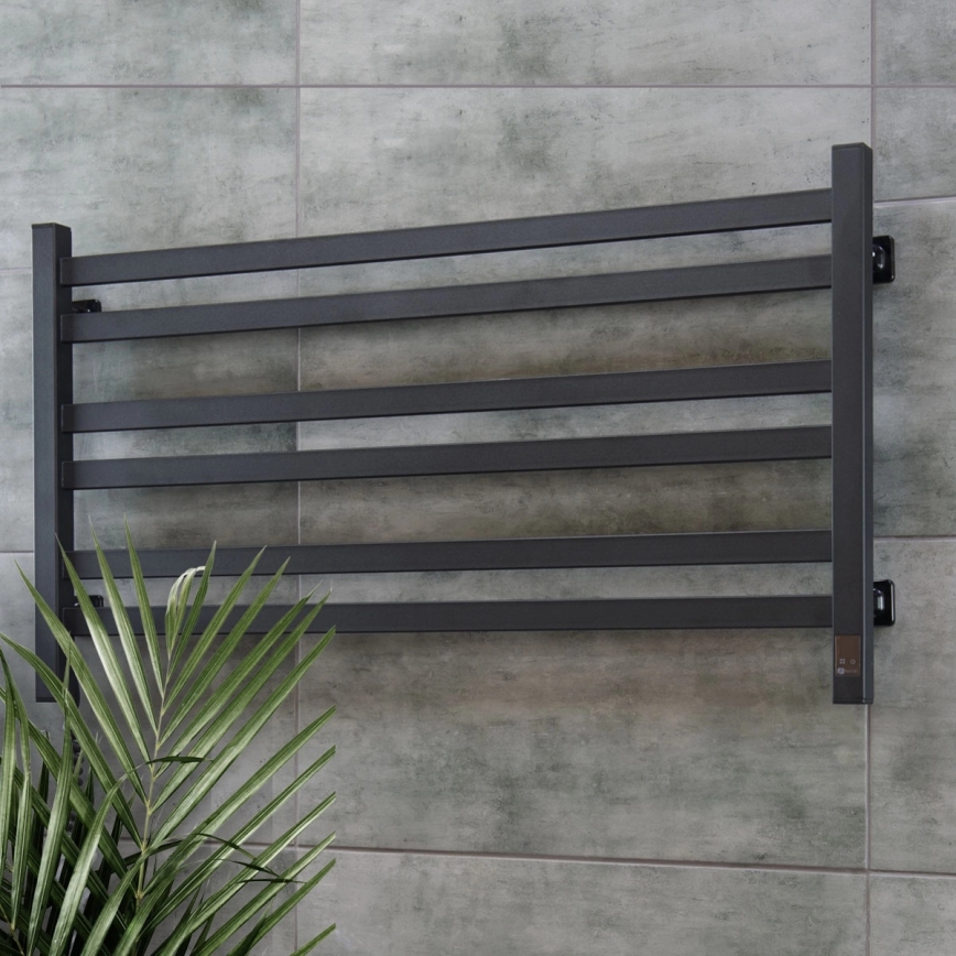 Kopalniški lestevni radiator z termostatom AVANGARD 316W/230V 50,6 cm IP44 črn, levi, kvadraten
