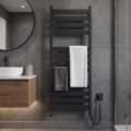 Kopalniški lestvični radiator z termostatom LARGO 256W 120x50 cm, črne barve, z desnim priključkom