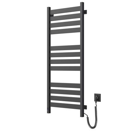 Kopalniški lestvični radiator z termostatom LARGO 256W 120x50 cm, črne barve, z desnim priključkom