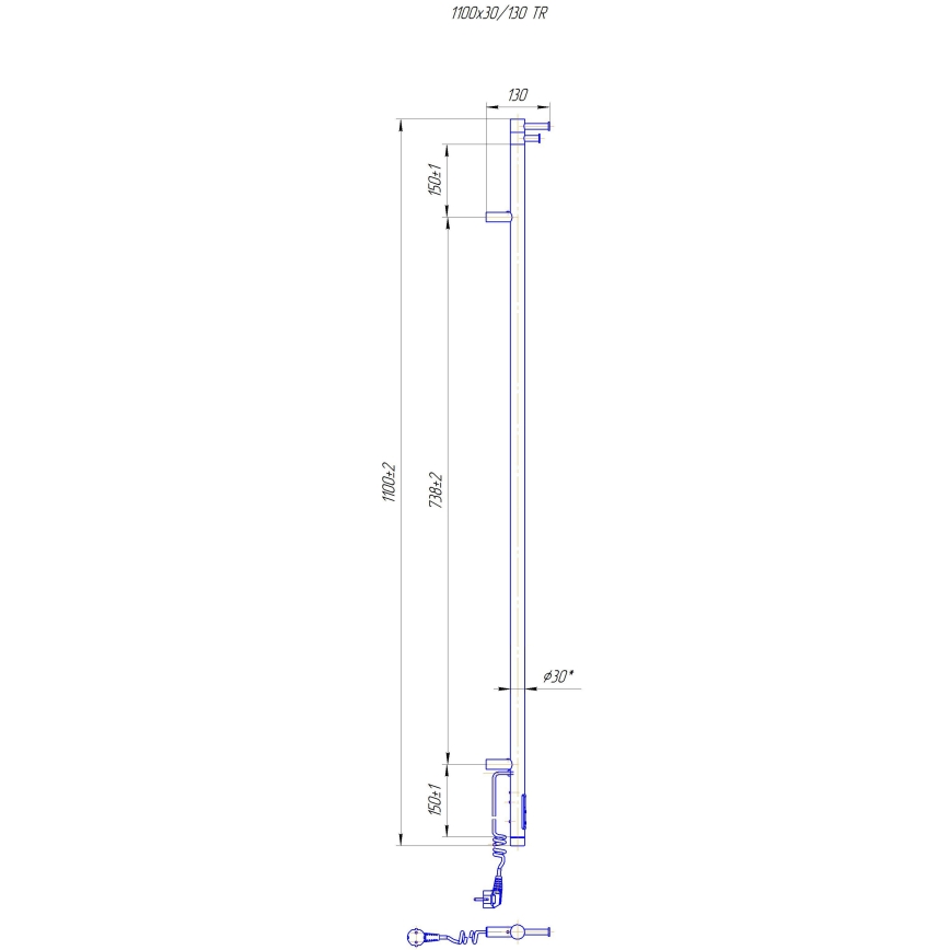 Kopalniški radiator RAY 25W/230V 110x30 cm IP44 nerjaveče/črna