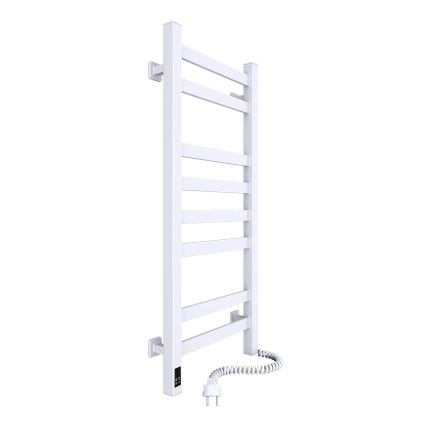 Kopalniški lestvični radiator z vgrajenim termostatom AVANGARD 251W/230V 80,6 cm IP44, bel, z desnim priključkom, oglate oblike