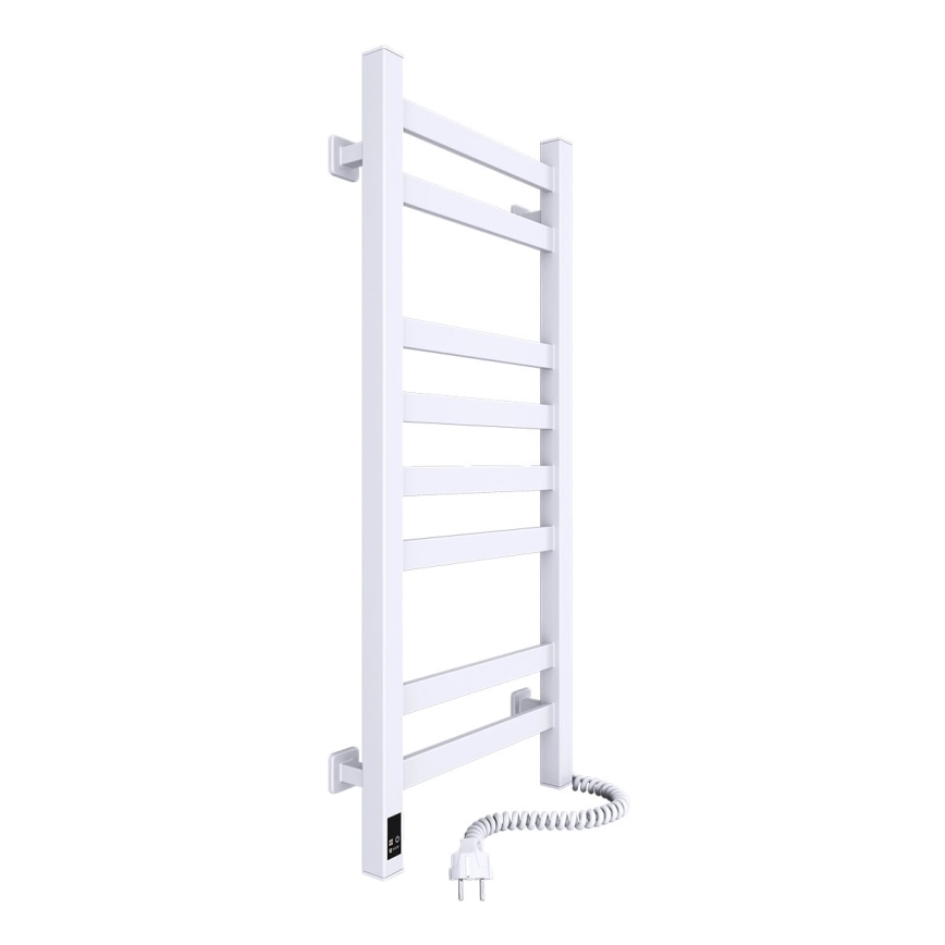 Kopalniški lestvični radiator z vgrajenim termostatom AVANGARD 251W/230V 80,6 cm IP44, bel, z desnim priključkom, oglate oblike