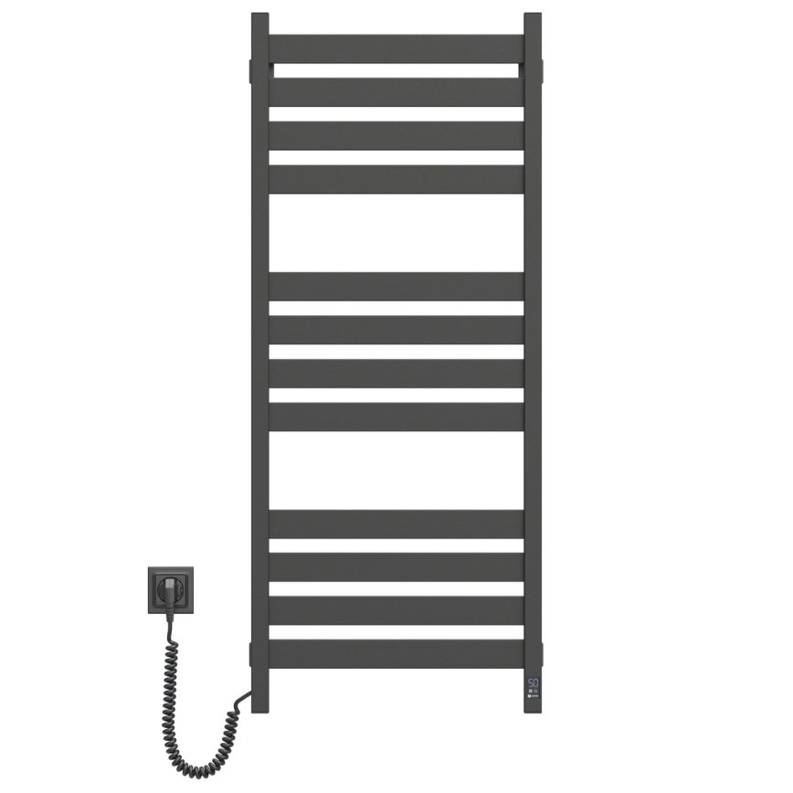 Kopalniški lestevni radiator z termostatom LARGO 541W/230V 120,6 cm IP44, črn, levi, kvadratni