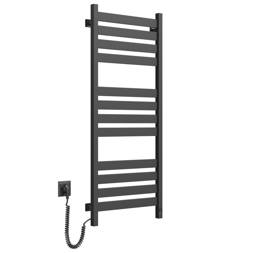 Kopalniški lestevni radiator z termostatom LARGO 541W/230V 120,6 cm IP44, črn, levi, kvadratni
