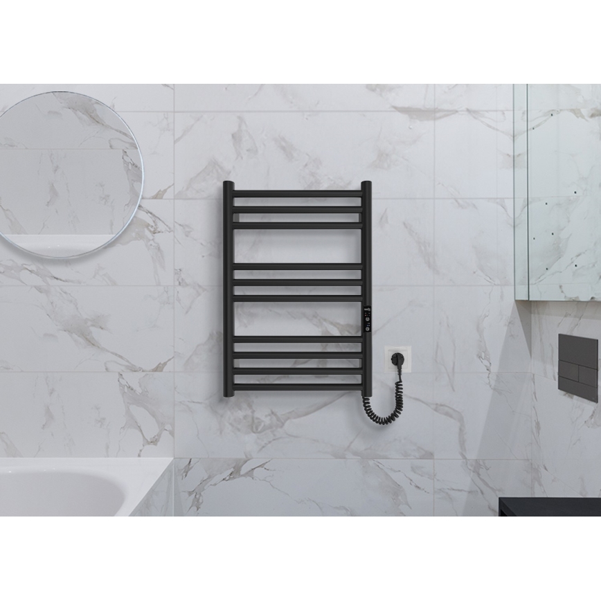 Kopalniški rebrasti radiator HF GREENWICH 100W/230V 57x43 cm, črn, desni, okrogel