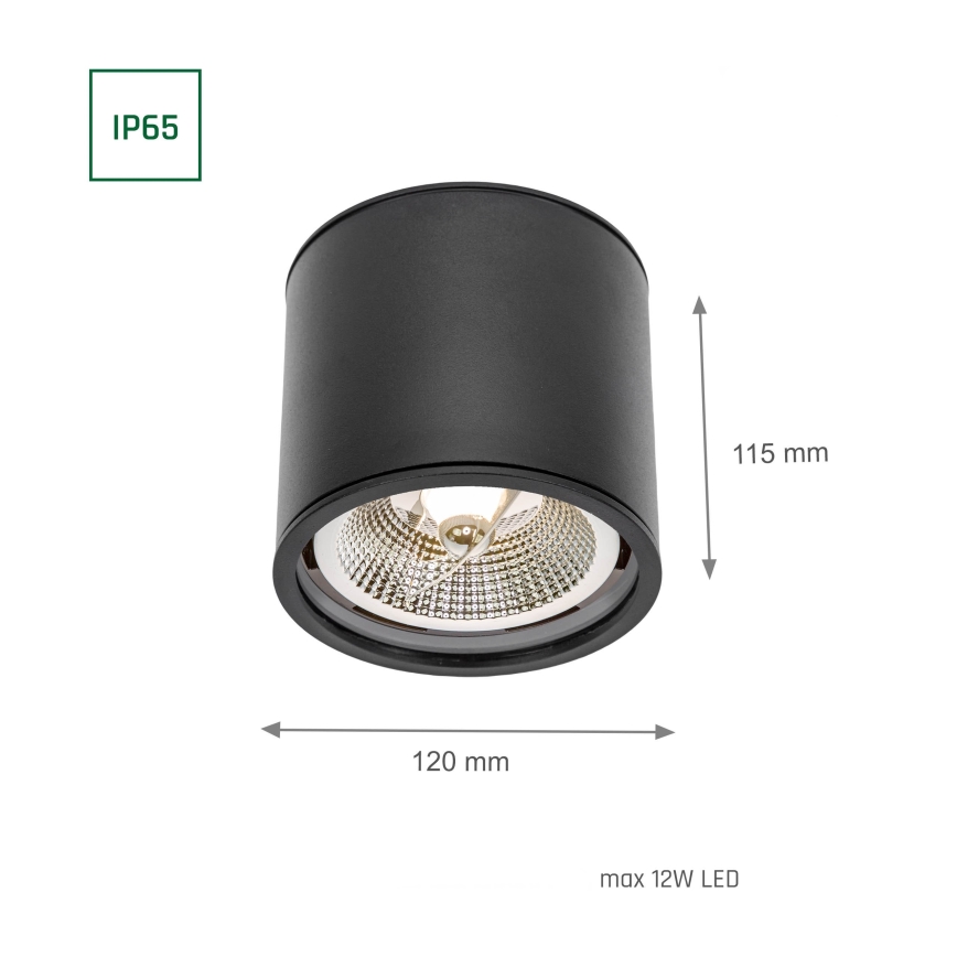 Kopalniški reflektor CHLOE AR111 1xGU10/12W/230V IP65 okrogla črna