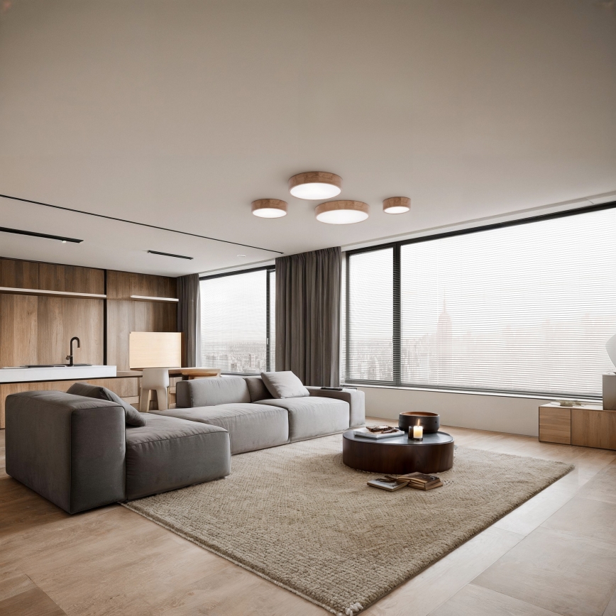 Kopalniško stropno svetilo s senzorjem CLEO, 2xE27/24W/230V, premer 27,5 cm, IP54, hrast