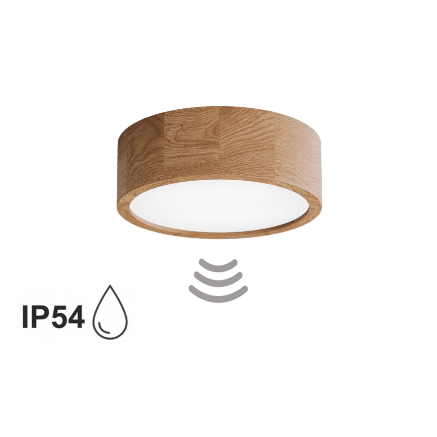 Kopalniško stropno svetilo s senzorjem CLEO, 2xE27/24W/230V, premer 27,5 cm, IP54, hrast