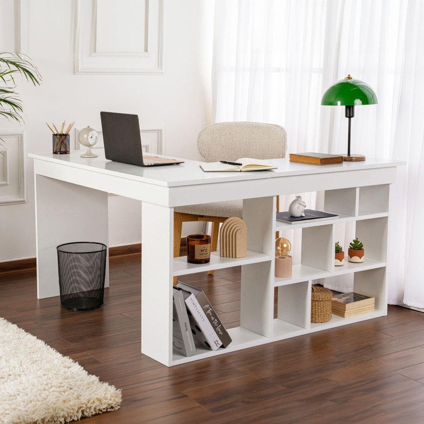 Kotna pisalna miza RUND 130x120 cm bela