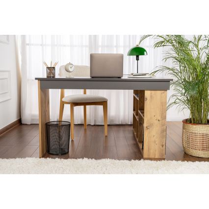 Kotna pisalna miza RUND 130x120 cm borovina/antracit