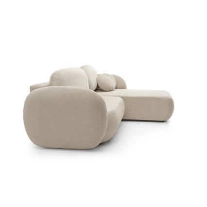 Kotna raztegljiva sedežna garnitura OLBIA, desna, bež, z odlagalnim prostorom v L-obliki