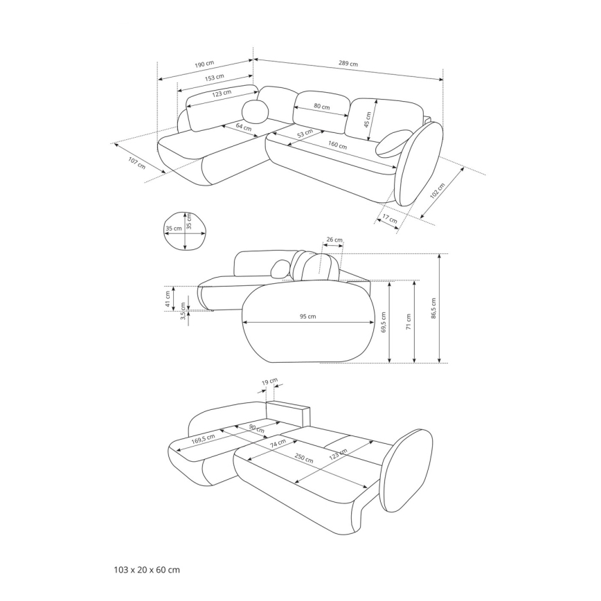 Kotna raztegljiva sedežna garnitura z prostorom za shranjevanje v obliki črke L OLBIA, desna, bež