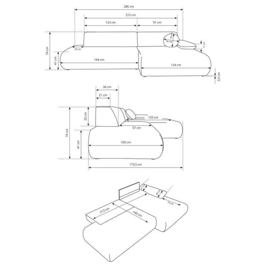 Kotna raztegljiva sedežna garnitura z vgrajenim prostorom za shranjevanje v obliki črke L PRATO, desna, bež
