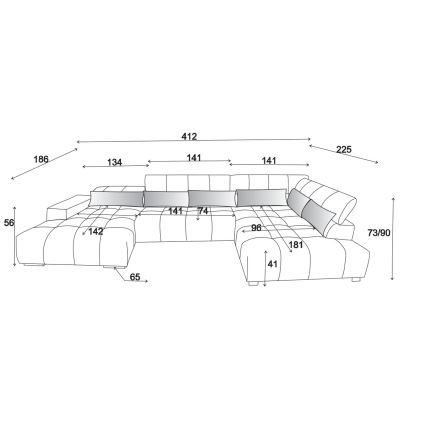 Kotna sedežna garnitura z naslonjali za glavo v obliki črke U TROPEA desna siva