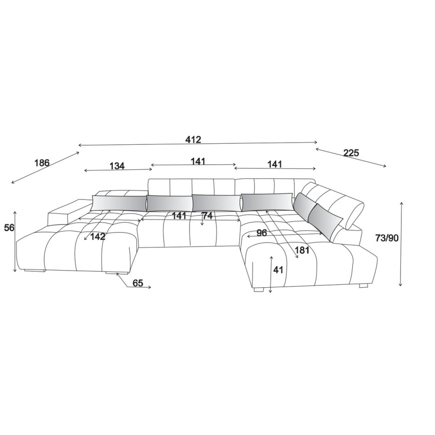 Kotna sedežna garnitura z naslonjali za glavo v obliki črke U TROPEA desna siva