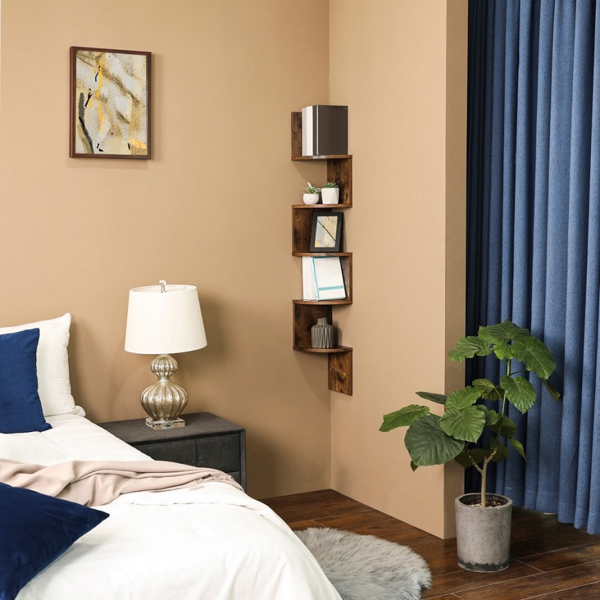 Kotna stenska polica SNAKE, rjave barve