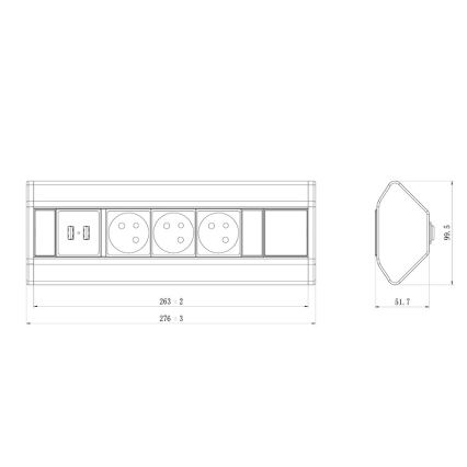 Kotna vtičnica 3x 230V + USB-A 3,1A + USB-C 15,5W 230V