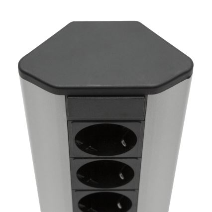 Kotni vtični stolp 4x230V + 2xUSB-A črna/srebrna
