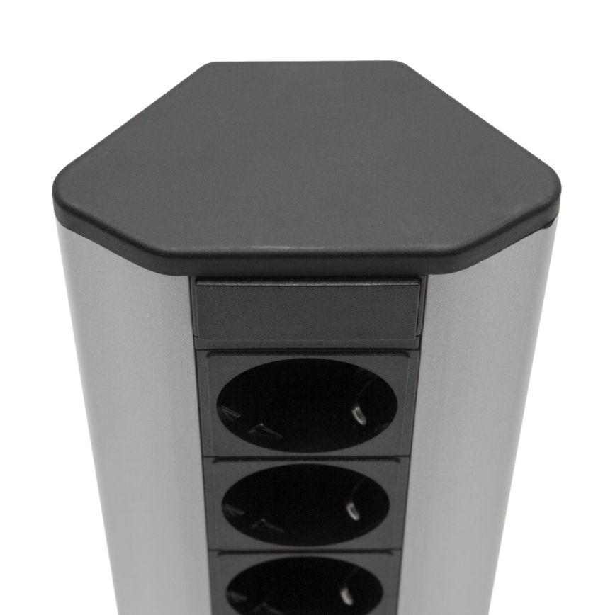 Kotni vtični stolp 4x230V + 2xUSB-A črna/srebrna