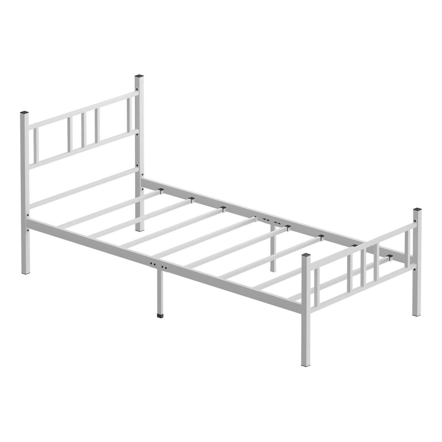 Kovinska enojna postelja PIRON 90x200 cm, bela, nosilnost 120 kg