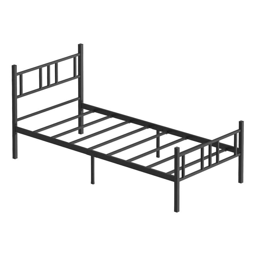 Kovinska enojna postelja PIRON 90x200 cm, črna, nosilnost 120 kg