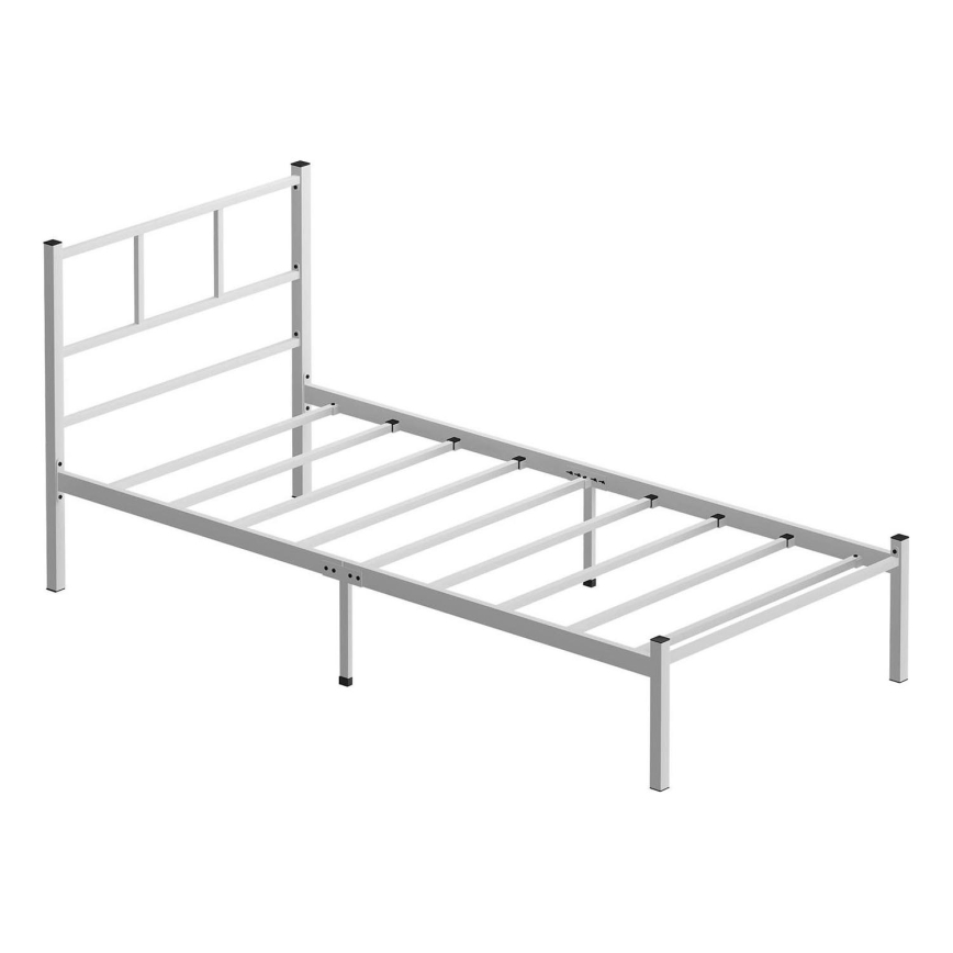 Kovinska enojna postelja ROVAN 90 x 200 cm, bela, nosilnost 120 kg