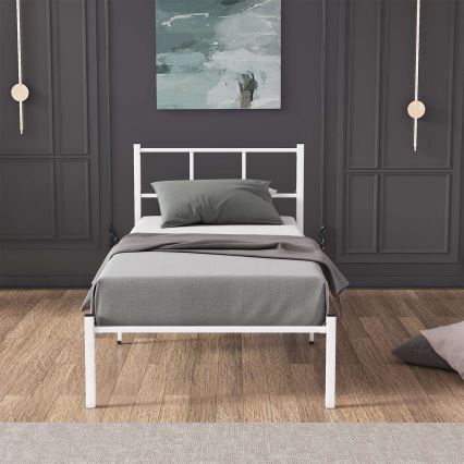 Kovinska enojna postelja ROVAN 90 x 200 cm, bela, nosilnost 120 kg