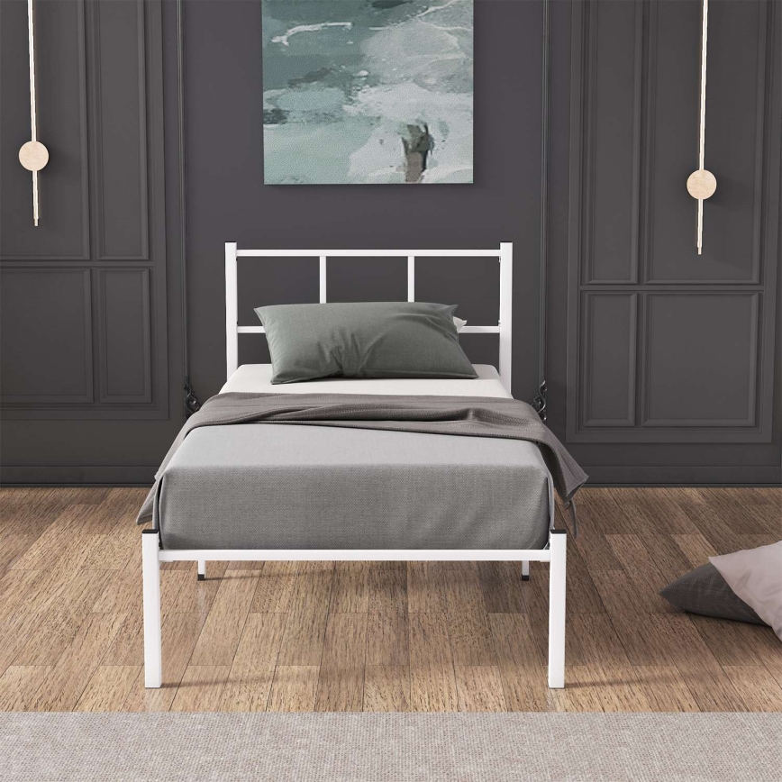 Kovinska enojna postelja ROVAN 90 x 200 cm, bela, nosilnost 120 kg