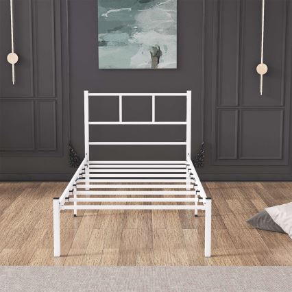 Kovinska enojna postelja ROVAN 90 x 200 cm, bela, nosilnost 120 kg