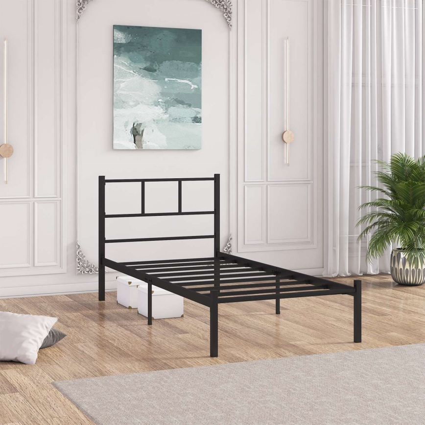 Kovinska enojna postelja ROVAN 90x200 cm, črna, nosilnost 120 kg