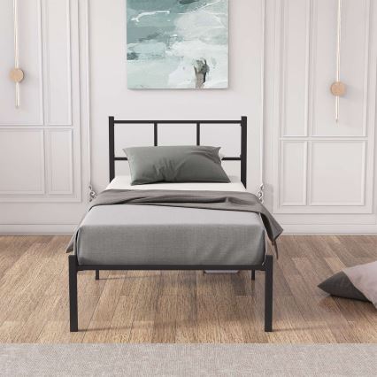 Kovinska enojna postelja ROVAN 90x200 cm, črna, nosilnost 120 kg