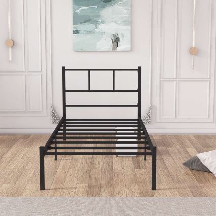 Kovinska enojna postelja ROVAN 90x200 cm, črna, nosilnost 120 kg