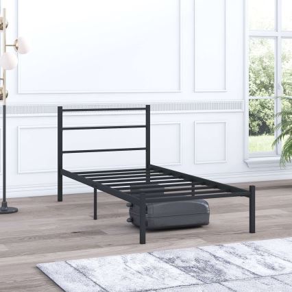 Kovinska enoposteljna postelja FERON 90x200 cm črna nosilnost 120 kg