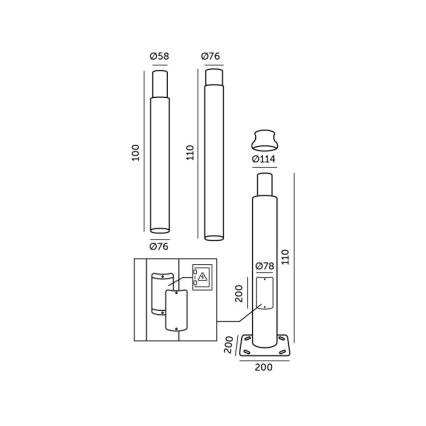 Kovinska palica za steber zunanje razsvetljave BASE, 3 m, črna