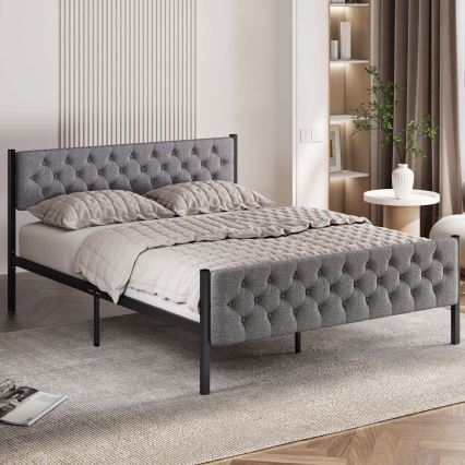 Kovinska postelja za dve osebi KAROM 120x200 cm, siva, nosilnost 120 kg
