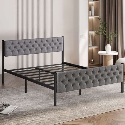 Kovinska postelja za dve osebi KAROM 120x200 cm, siva, nosilnost 120 kg