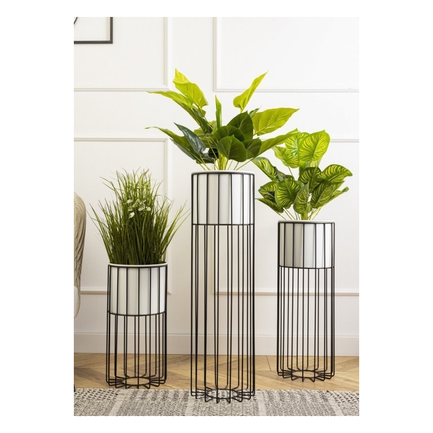 Kovinski cvetlični lonec LOFT 70x20 cm črna/bela