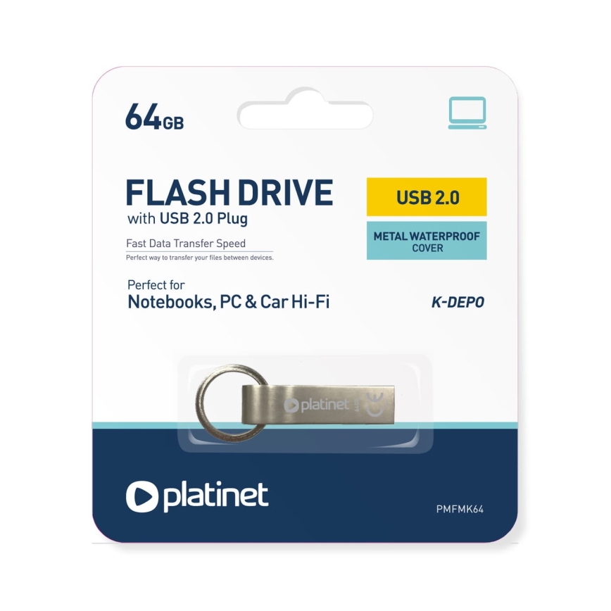 Kovinski waterproof Flash Disk USB 64GB mat krom